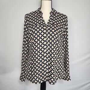 Dana Buchman Roll-Tab Camp Shirt Long Sleeve Blouse M
